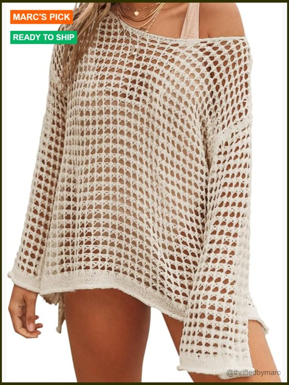 Long Sleeve Crochet Beach Cover Up Swimsuit Coverup Knit Tunic